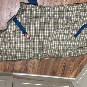Plaid Horse Blanket with Blue Straps